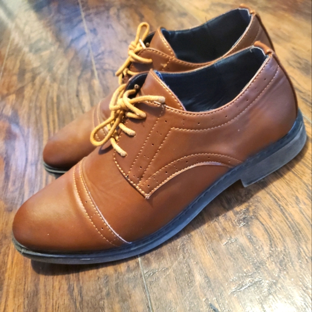 Hawkwell Formal Oxfords Boy Shoes Dress Church Classic Cap Toe Brown 7 Rubber